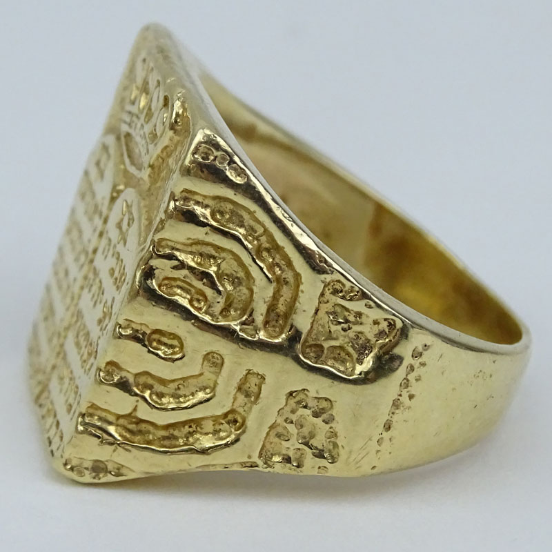 Men's Vintage Heavy 14 Karat Yellow Gold Judaica Ring.