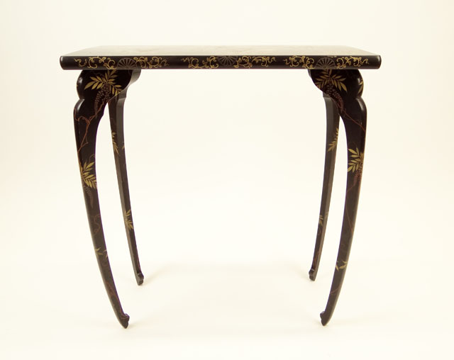 Japanese Gilt Black Lacquer Console Table together with Matching Two Part Wall Bracket.