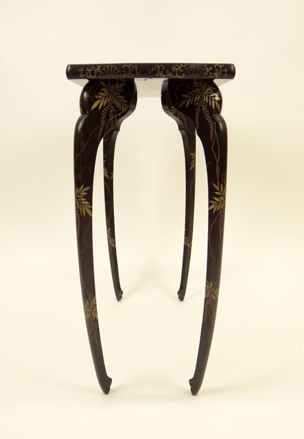 Japanese Gilt Black Lacquer Console Table together with Matching Two Part Wall Bracket.
