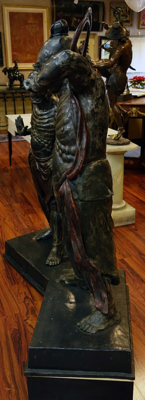 Pair of Large Impressive Japanese Polychrome Bronze and Metal Sculptures, Models of Deva King. 