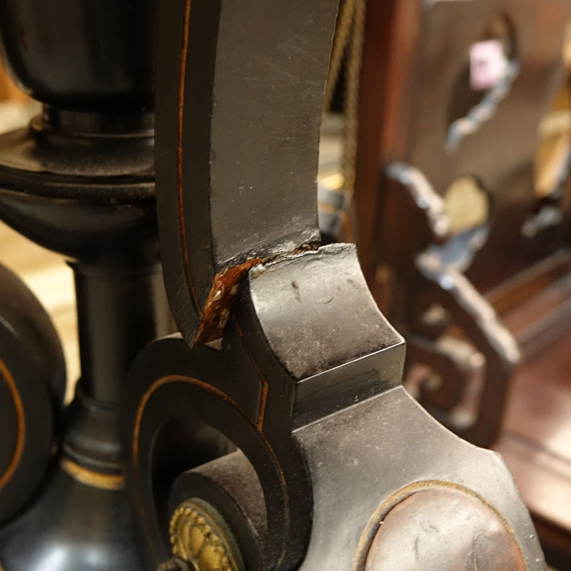 Possibly Herter Brothers Carved Wood, Marquetry, Bronze Mounted Pedestal Table. 