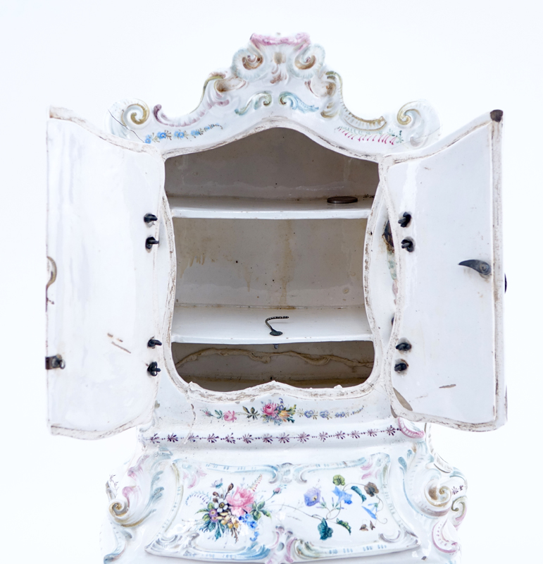 18/19th Century Italian Faience Tabletop Armoire. Signed R. Passarin verso.