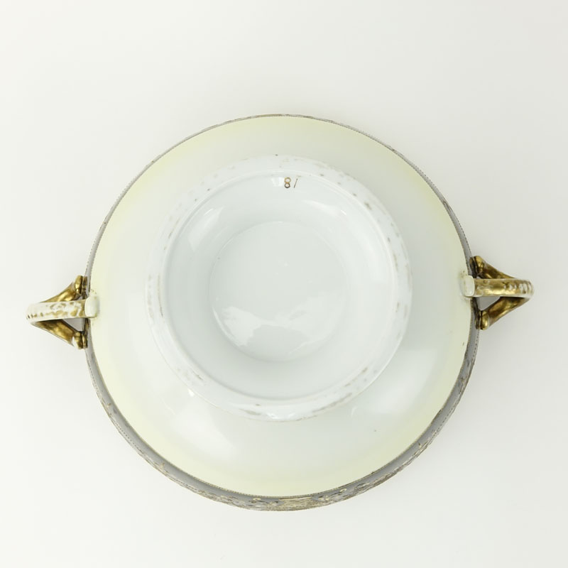 Large Gilt Hand Painted Porcelain Footed Centerpiece Bowl.