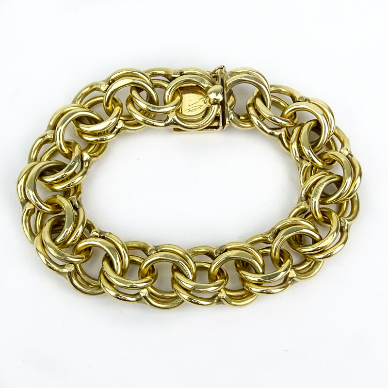 Vintage Heavy 14 Karat Yellow Gold Charm Bracelet.