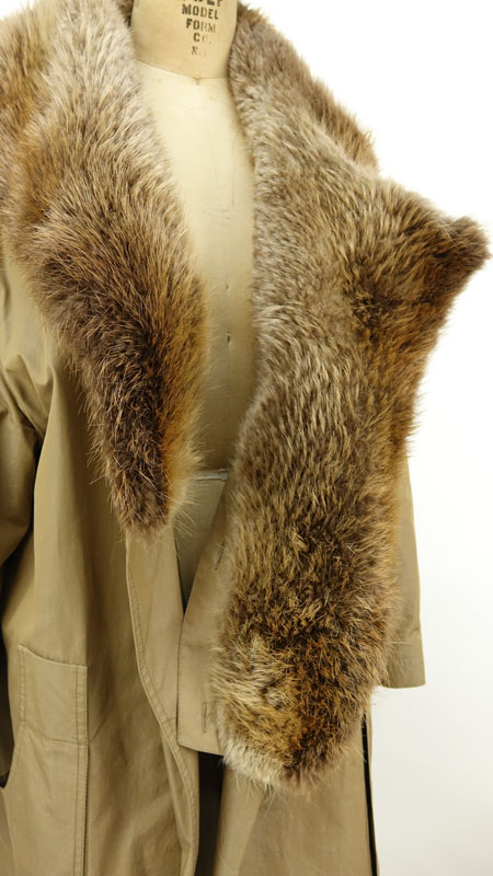 Men's Birger Christensen Hermes Fur Lined Poplin Trench Coat. Detachable beaver fur collar and detachable sheared fur lining.