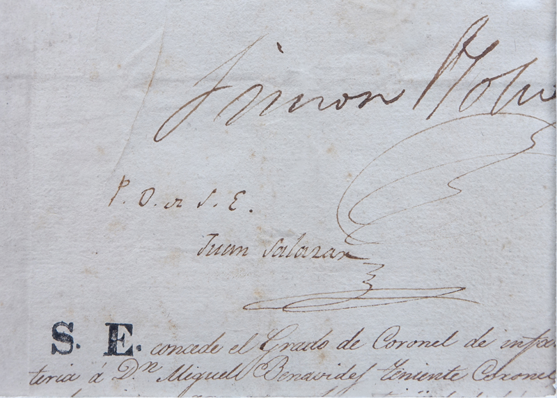 Simon Bolivar (1783 - 1830) Document Signed as "Libertador Presidente de la Republica de Colombia, Libertador de la Del Peru".