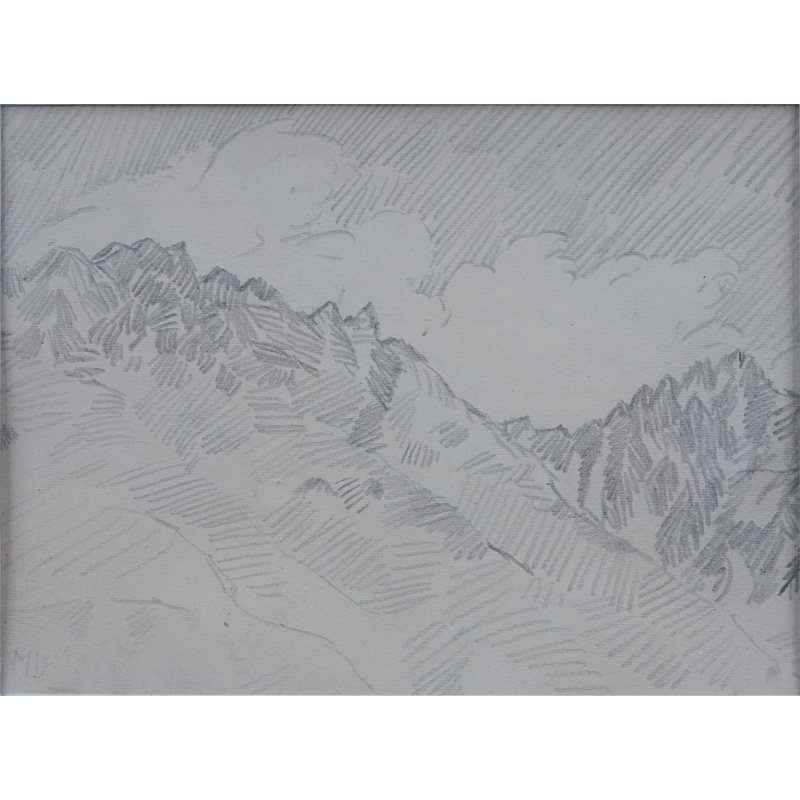 American School Pencil On Paper "Western Landscape". 