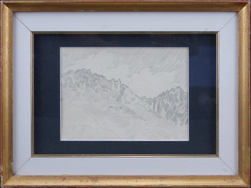 American School Pencil On Paper "Western Landscape". 