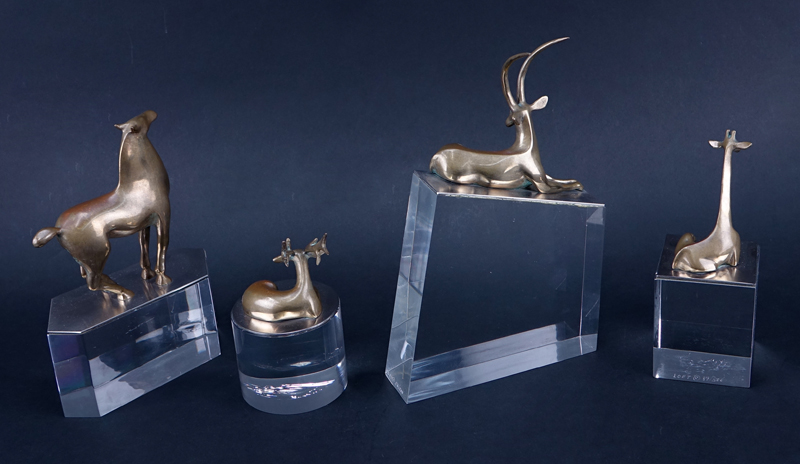 Loet Vanderveen, Dutch (1921) Collection of Four (4) Bronze Animals On Lucite Bases.