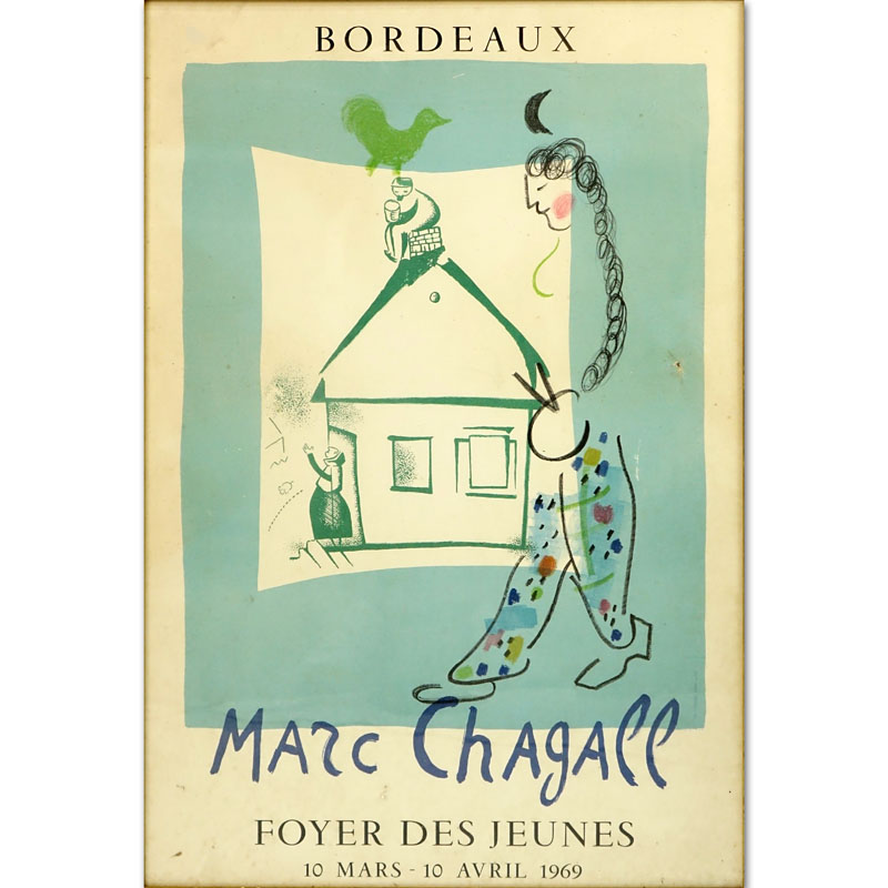 After: Marc Chagall, Russian/French (1887 - 1985) Lithograph Poster ''Bordeaux, Foyer Des Jeunes" March 10 - April 10 1969. 