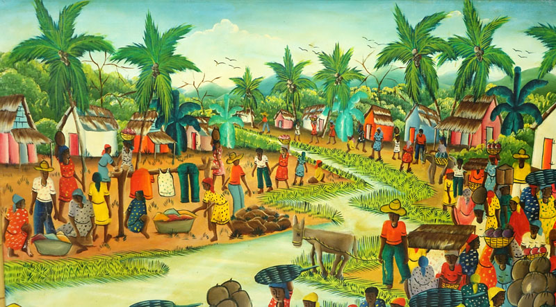 Alfred J. Michel, Haitian (20th C.) Oil on Canvas "Marketplace Scene" 