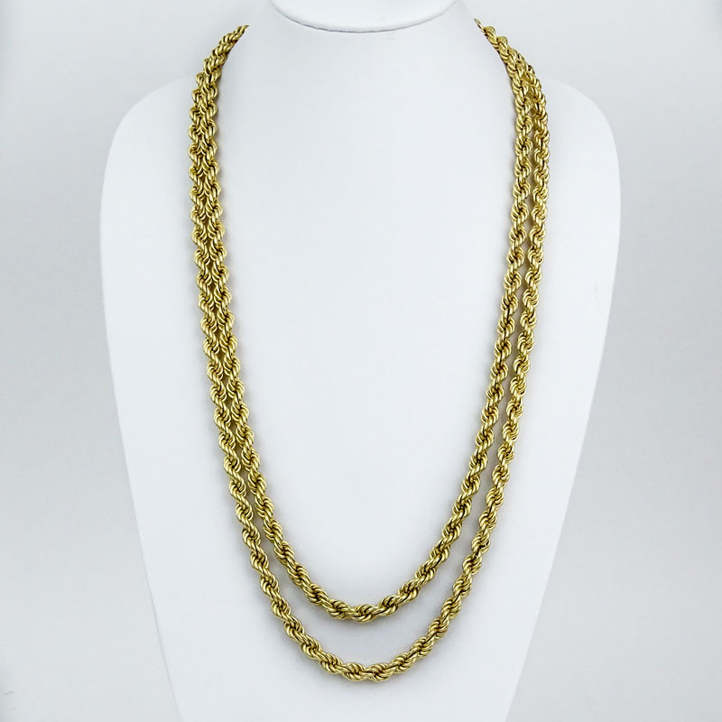 Two (2) Vintage 14 Karat Yellow Gold Rope Link Necklaces.