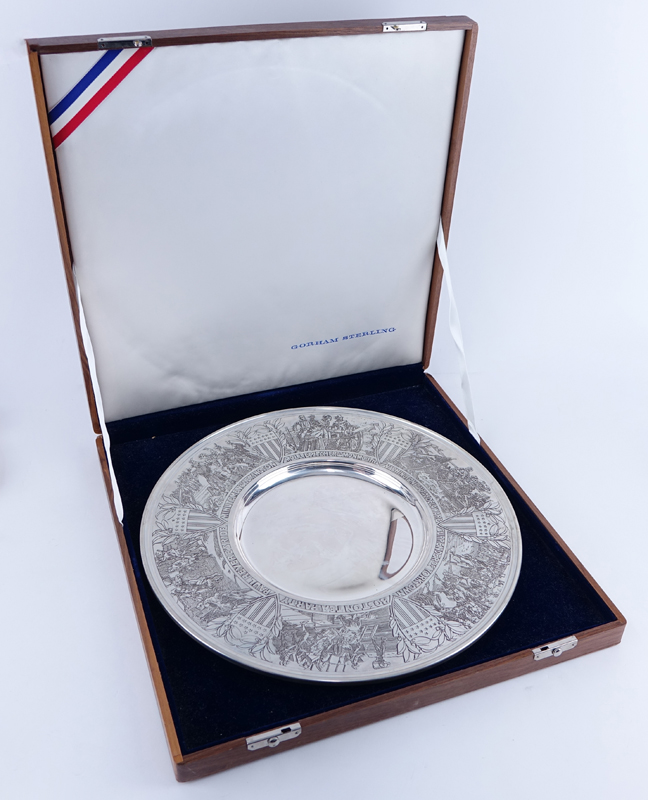 Gorham Sterling Silver 1972 Bicentennial Commemorative Charger in Original Wooden Box.