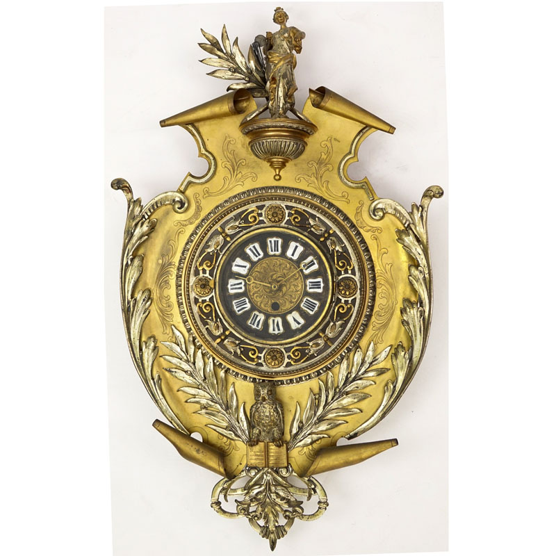 Vintage Bronze and Gilt Metal Shield Shaped Clock.