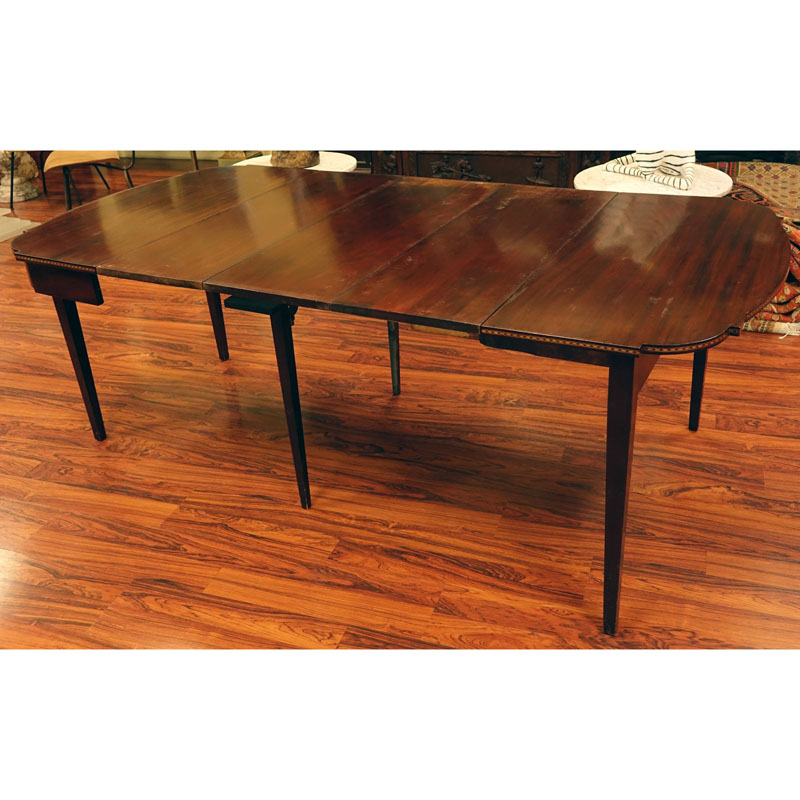 20th Century Sheraton Style Inlaid Console/Expanding Dining Table With 3 Leaves.