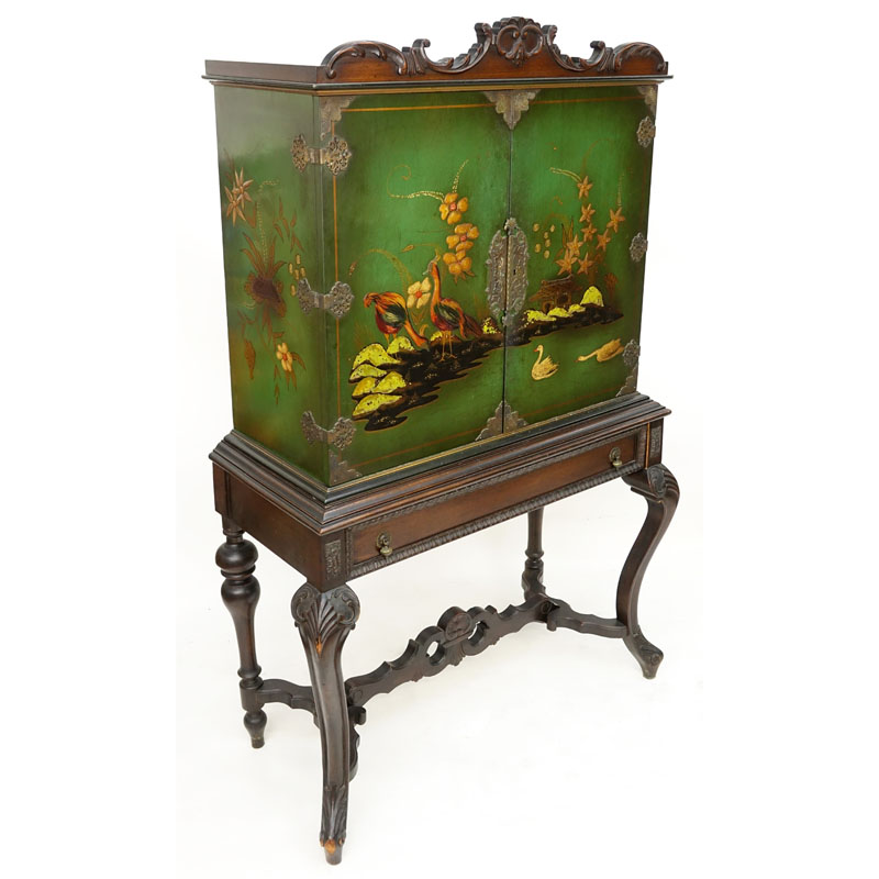 Early 20th Century Queen Anne Style Lacquered Chest On Stand.