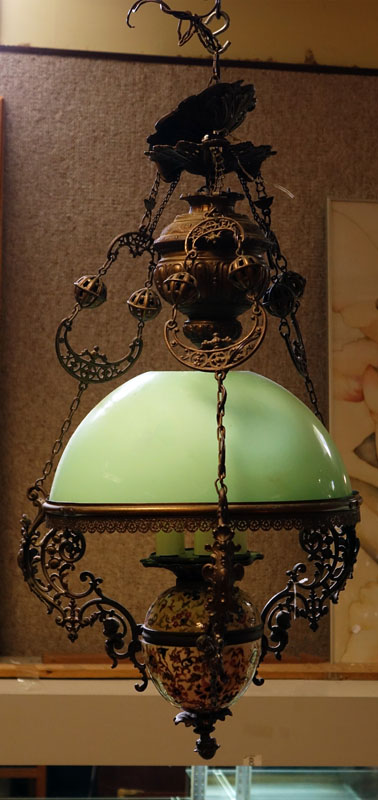 Victorian Spelter, Porcelain and Glass Chandelier. 