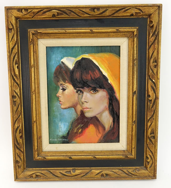 Sandu Liberman, Romanian (1923 - 1977) Oil on Canvas “Portrait of Two Women”