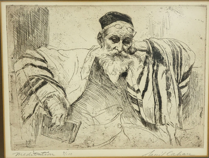 Two (2) Judaica Etchings Includes: Samuel George Cahan (1886 - 1974) "Meditation", signed and numbered 9/100; Roka "Rabbi" 