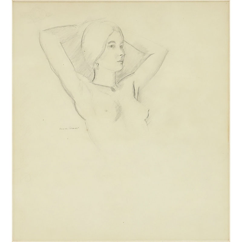 Warren Brandt, American (1918 - 2002) Drawing on paper "Arabella With Arm Raised". 