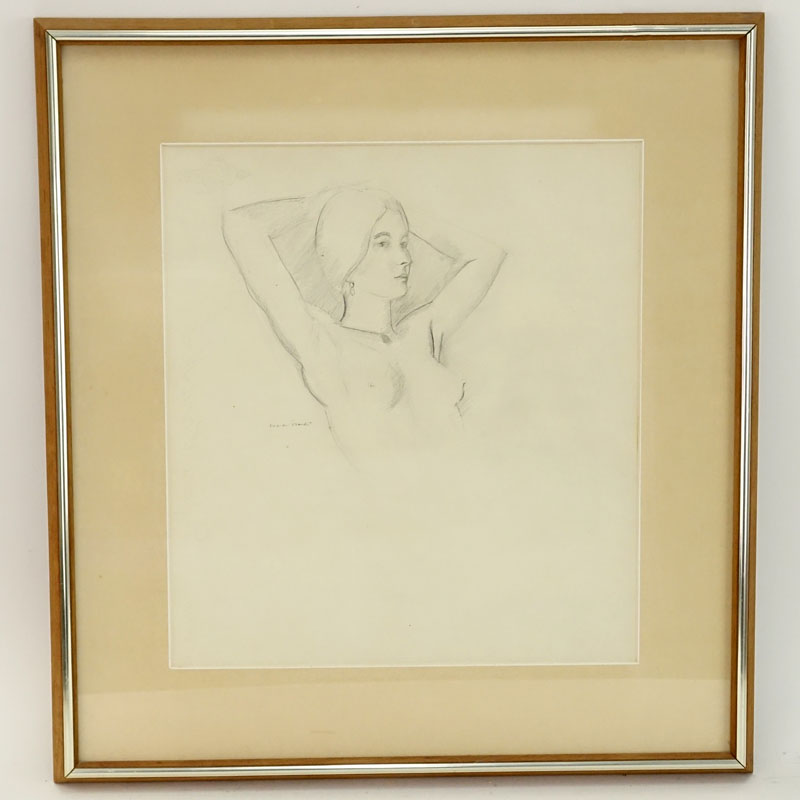 Warren Brandt, American (1918 - 2002) Drawing on paper "Arabella With Arm Raised". 