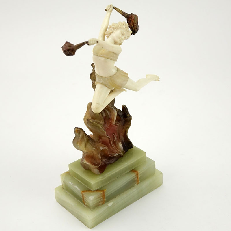 After: Johann Philipp Ferdinand Preiss, German (1882 - 1943) "Flame Leaper" Ivory and Resin Figurine on Onyx Base.