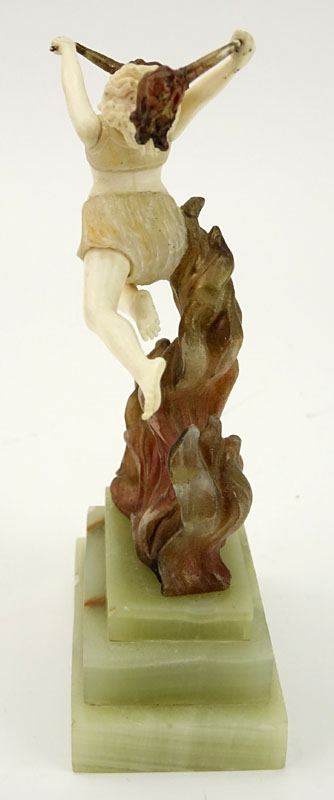 After: Johann Philipp Ferdinand Preiss, German (1882 - 1943) "Flame Leaper" Ivory and Resin Figurine on Onyx Base.