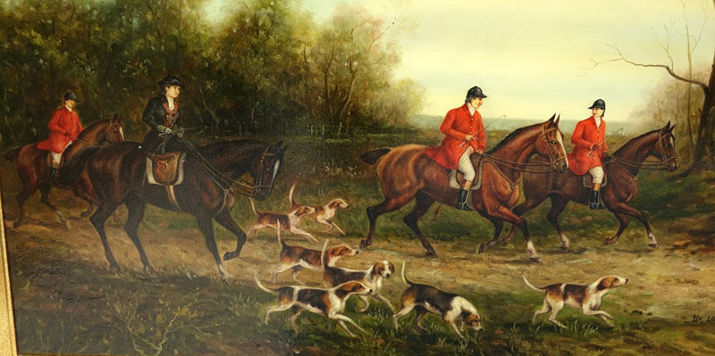 W. Larsen (20th Century) Oil on Canvas "Hunting Scene" 