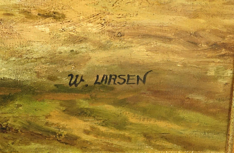 W. Larsen (20th Century) Oil on Canvas "Hunting Scene" 