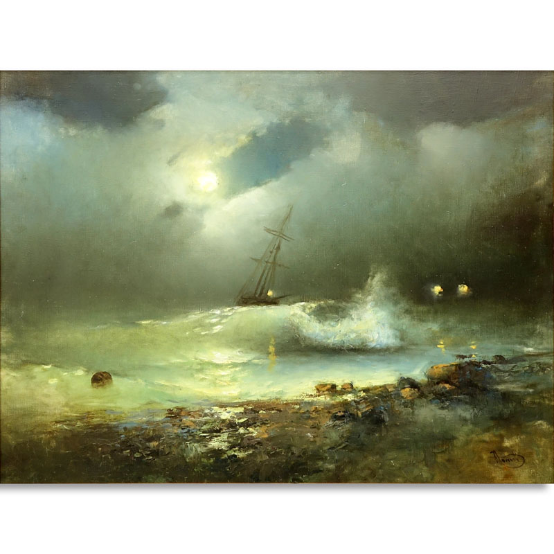 20th Century Oil on Canvas "Raging Sea's" 