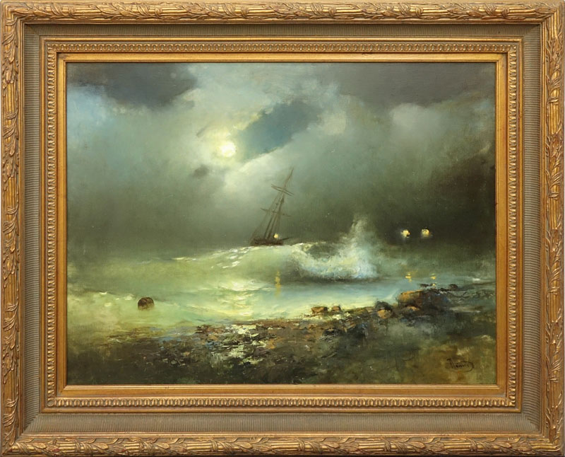 20th Century Oil on Canvas "Raging Sea's" 