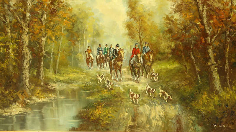 W. Grechow (20th Century) Oil on Canvas "Hunting Scene" 