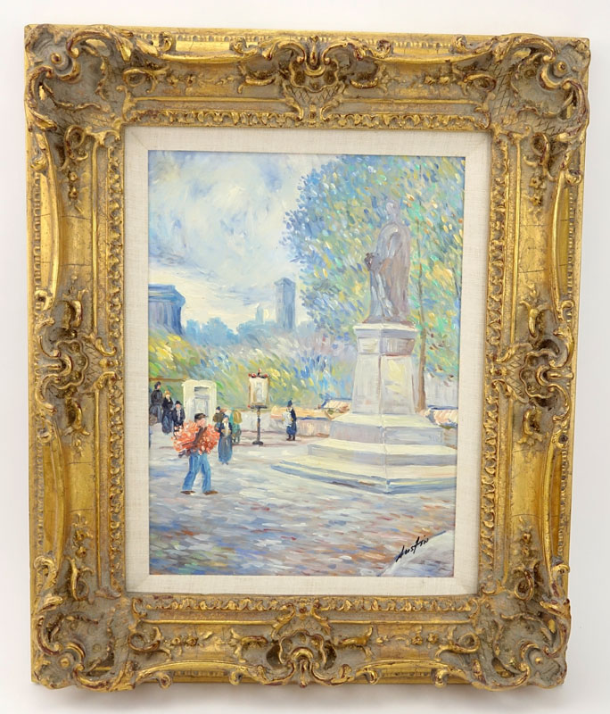 20th Century Oil on Canvas "Park Scene" 