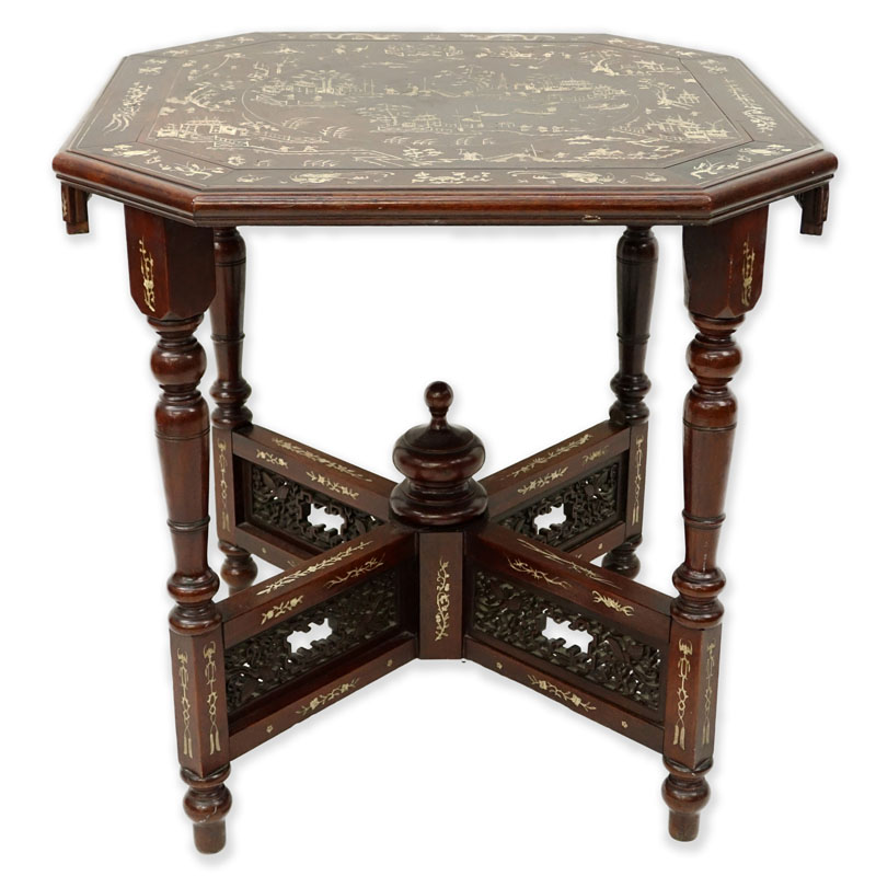 Chinese Carved Hardwood and Bone Inlay Occasional Table.