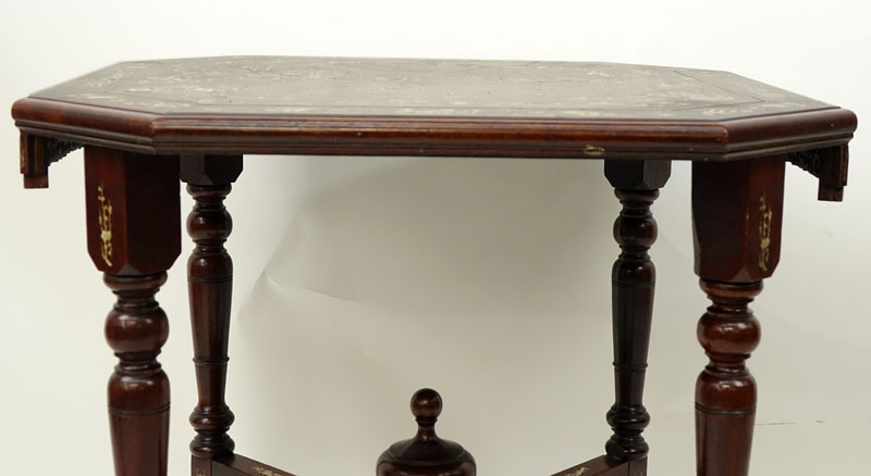 Chinese Carved Hardwood and Bone Inlay Occasional Table.