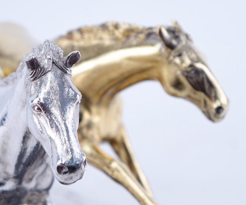 Important Asprey & Co. Sterling Silver and Vermeil Horses Sculpture Mounted on Marble Base