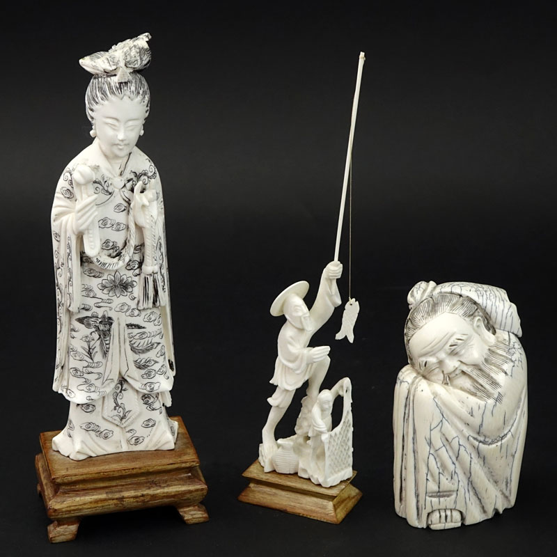 Grouping of Three (3) Oriental Carved Ivory Figures.