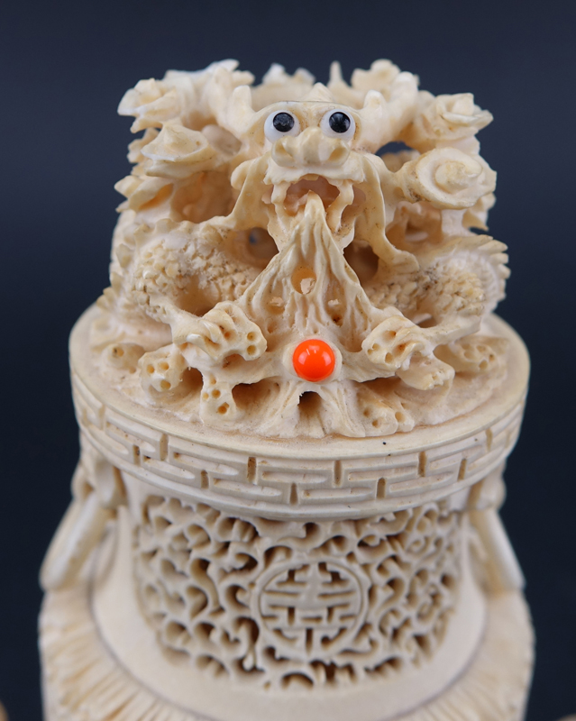 Antique Chinese Carved Ivory Beaded Incense Burner.