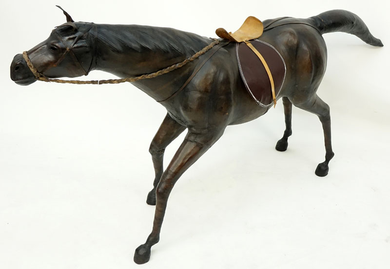 Large Vintage Leather Wrapped Model of a Horse.