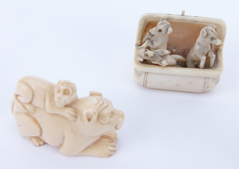 Collection of Five (5) Carved Netsuke. Includes various figures of animals and a man.