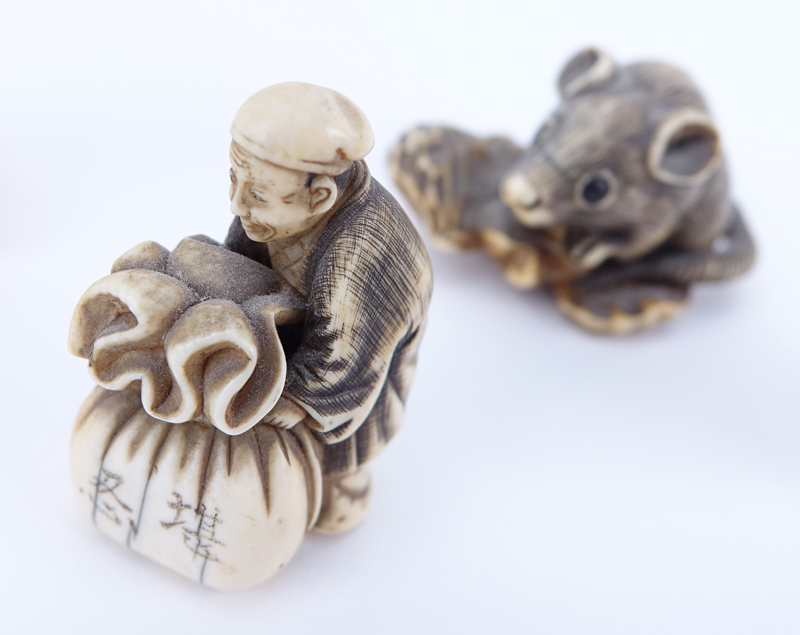 Collection of Five (5) Carved Netsuke. Includes various figures of animals and a man.