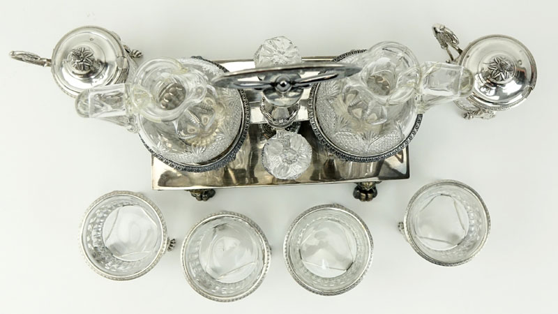 Circa 1810 French Jean-Pierre Nicolas Bibron Silver And Crystal Condiment Set.