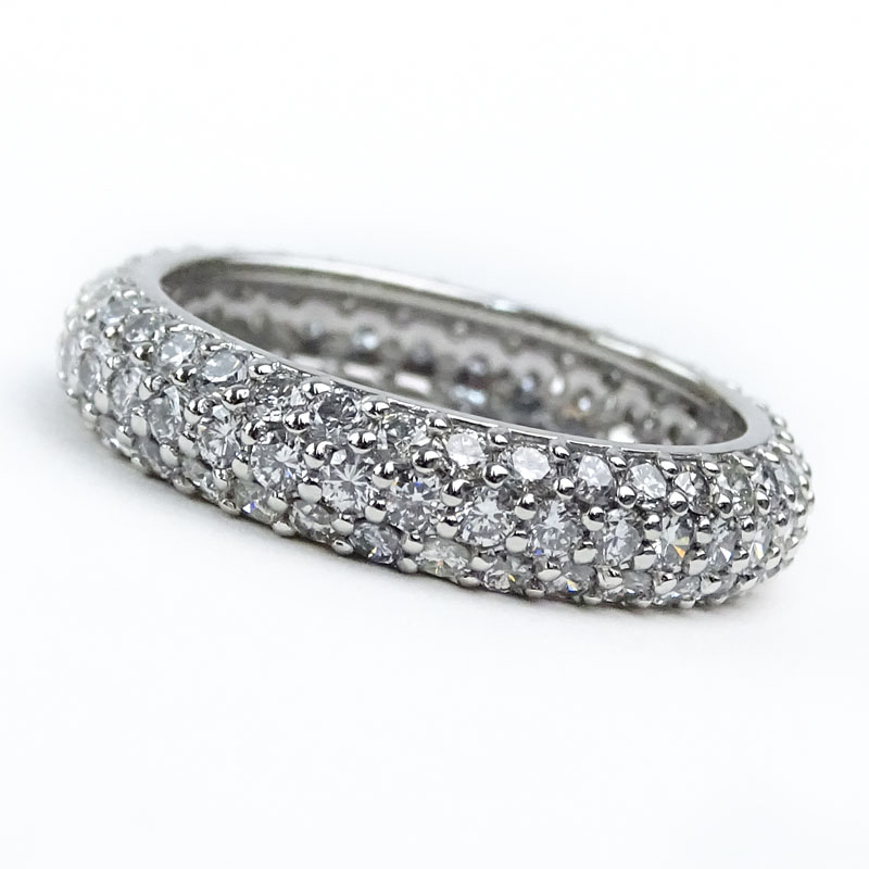 Approx. 2.0 Carat Pave Set Round Brilliant Cut Diamond and Platinum Three Row Eternity Band.