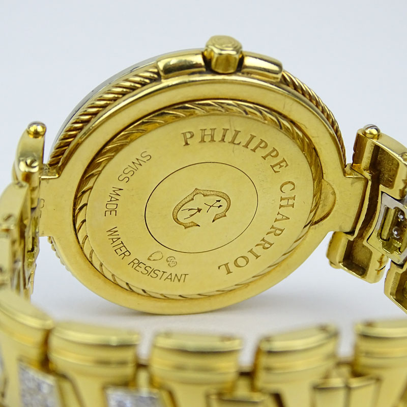 Philippe Charriol Approx. 4.0 Carat Round Brilliant Cut Diamond and 18 Karat Yellow Gold Bracelet Watch with Quartz Movement.