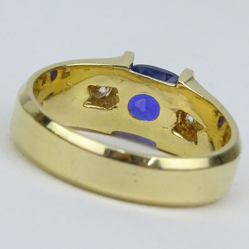 Man's Approx. 2.0 Carat Tanzanite, .55 carat Round Brilliant Cut Diamond and 14 Karat Yellow Gold Ring. 