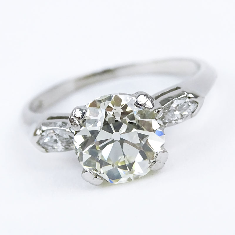 Art Deco Approx. 2.40 Carat Old European Cut Diamond and Platinum Engagement Ring.