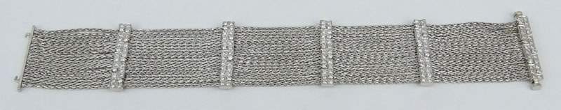 Vintage Approx. 2.75 Carat Round Brilliant Cut Diamond and 18 Karat White Gold Mesh Link Bracelet.