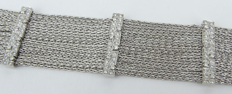 Vintage Approx. 2.75 Carat Round Brilliant Cut Diamond and 18 Karat White Gold Mesh Link Bracelet.