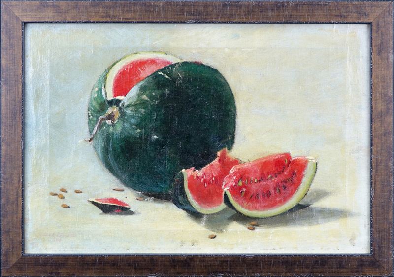 Well Done Early 20th Century Italian School Oil On Canvas "Still Life Of Watermelon".