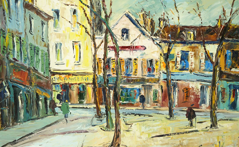 George Hann, British (1900 - 1979) Oil on Canvas "Paris Street Scene" 